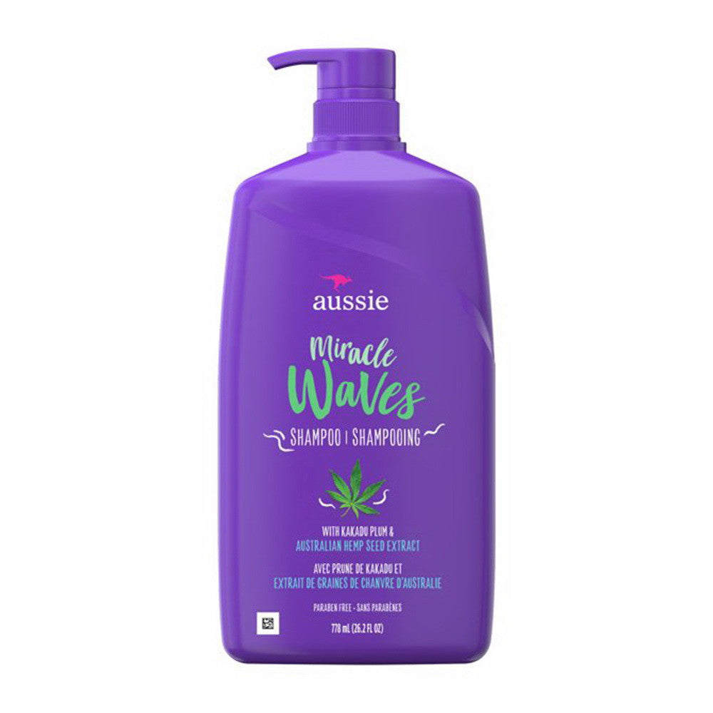 Aussie Miracle Waves Shampoo with Hemp Seed, Paraben Free, 26.2 Oz